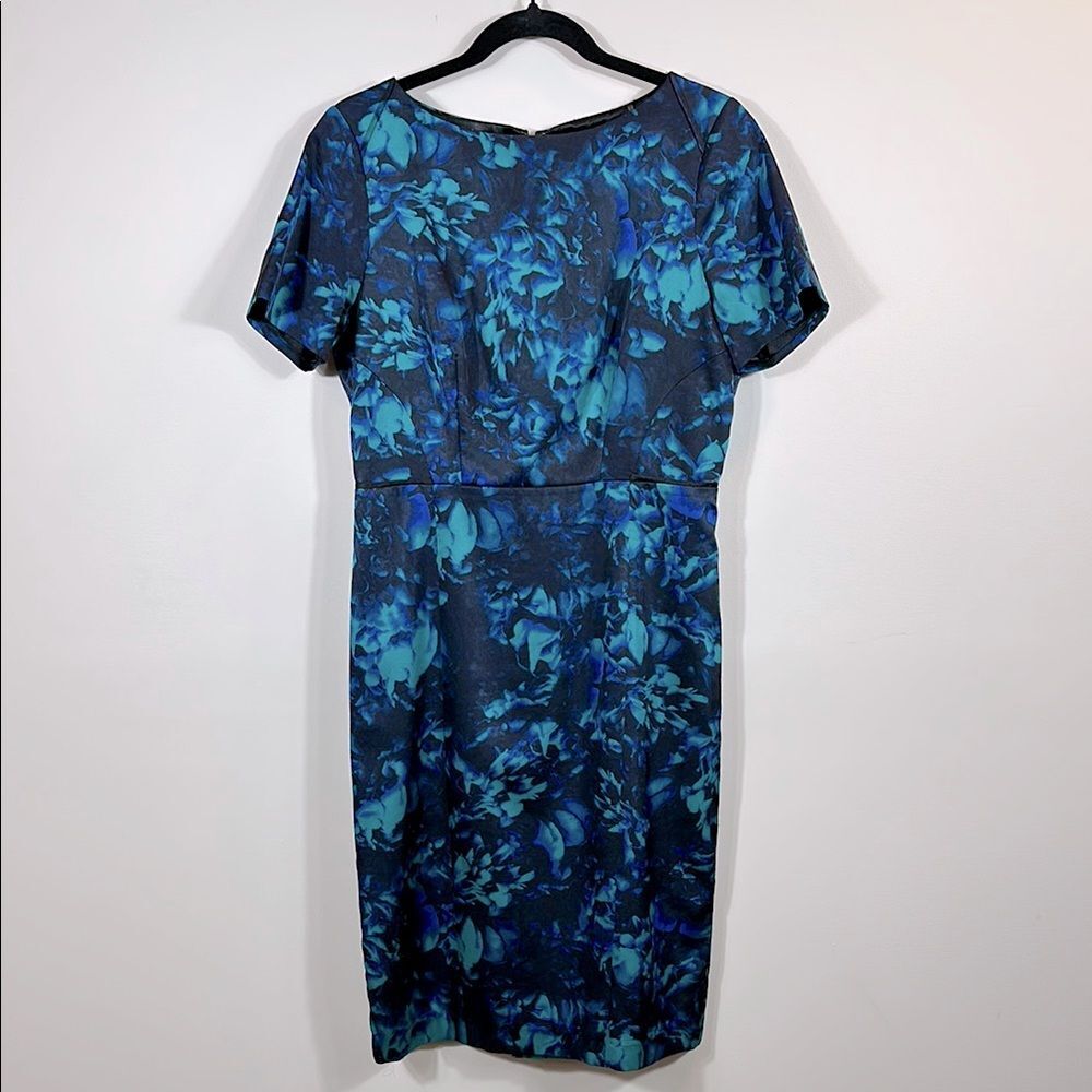 Tahari Floral Dark Sheath Shortsleeves Fairy Office Church Women Dress Size 10